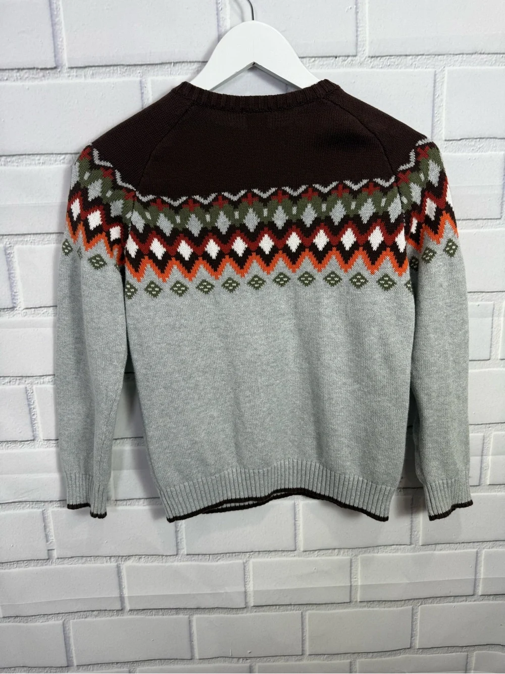 Gymboree Boys Fair Isle Sweater Size 8 Gray Brown Cotton Knit